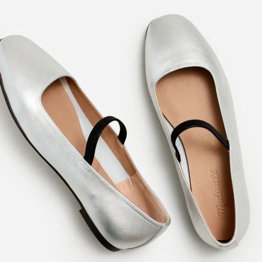 Madewell Silver Flats with Black Strap